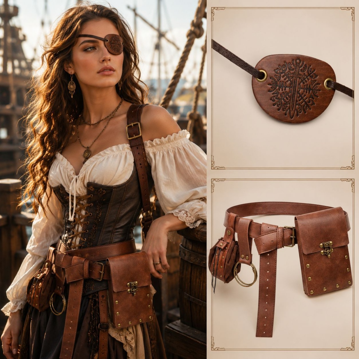 Costumes - Średniowieczne, w stylu retro, paski, woreczki,